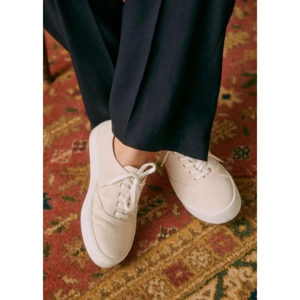 Sezane Matteo Ecru Canvas Lace Up Sneakers Leather Lined Portuguese Trainers 38